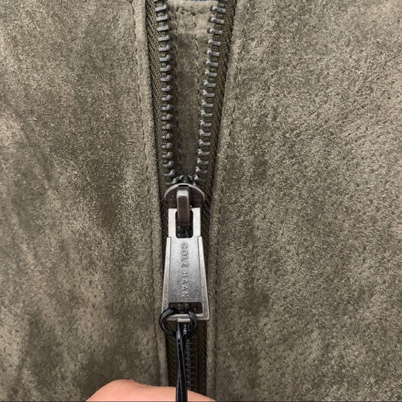 Cole Haan varsity soft olive green suede zip bomber jacket Size Medium - Picture 8 of 9